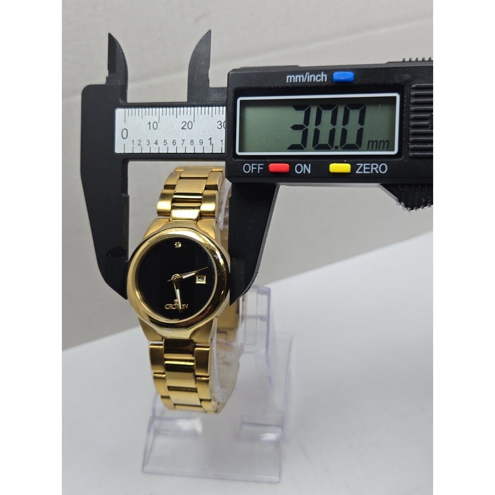 Croton Womens Gold Tone Black Dial Diamond Date Quartz Watch New Battery - Read - Picture 5 of 13